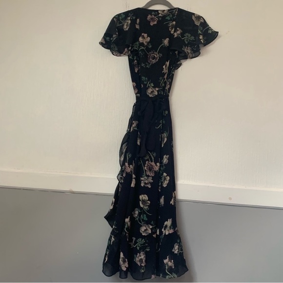 Paige Dress Palisades Faux Wrap Midi in Ruffle Black Floral - Picture 8 of 9